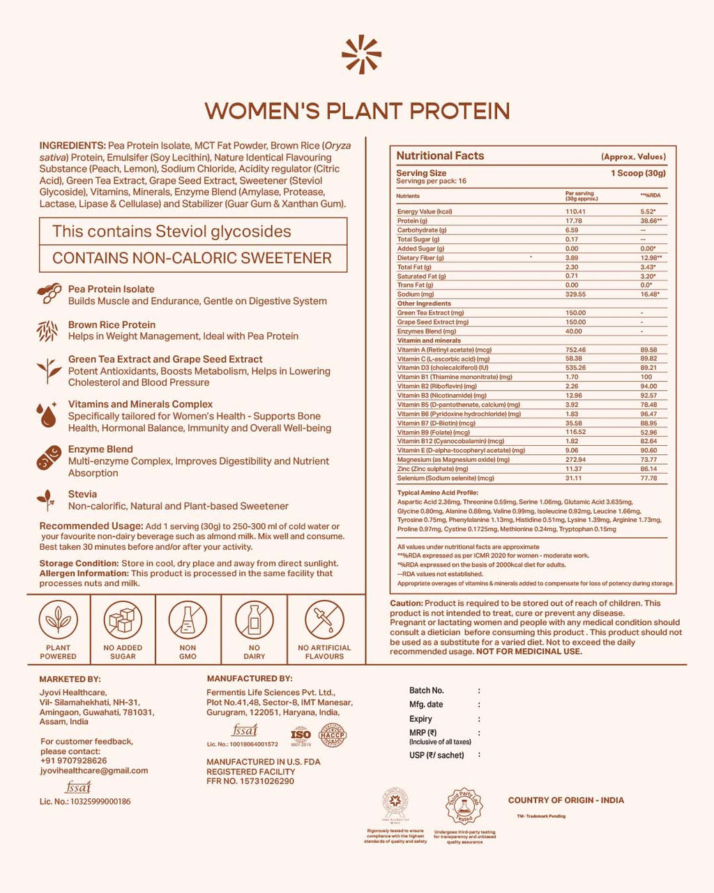Plant Protein for Women- Peach Cooler (Sachets x 7)