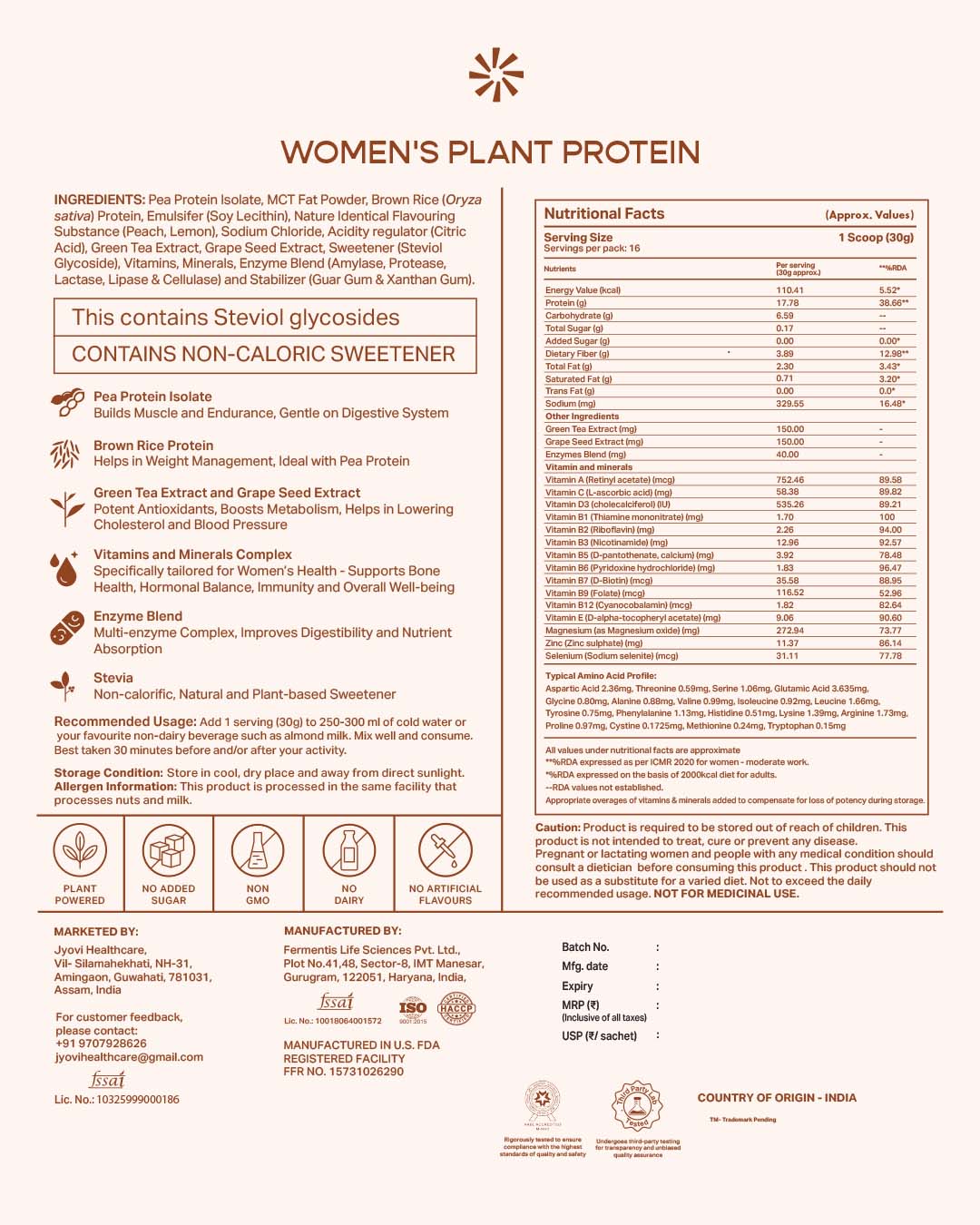 Plant Protein for Women- Peach Cooler (Sachets x 7)