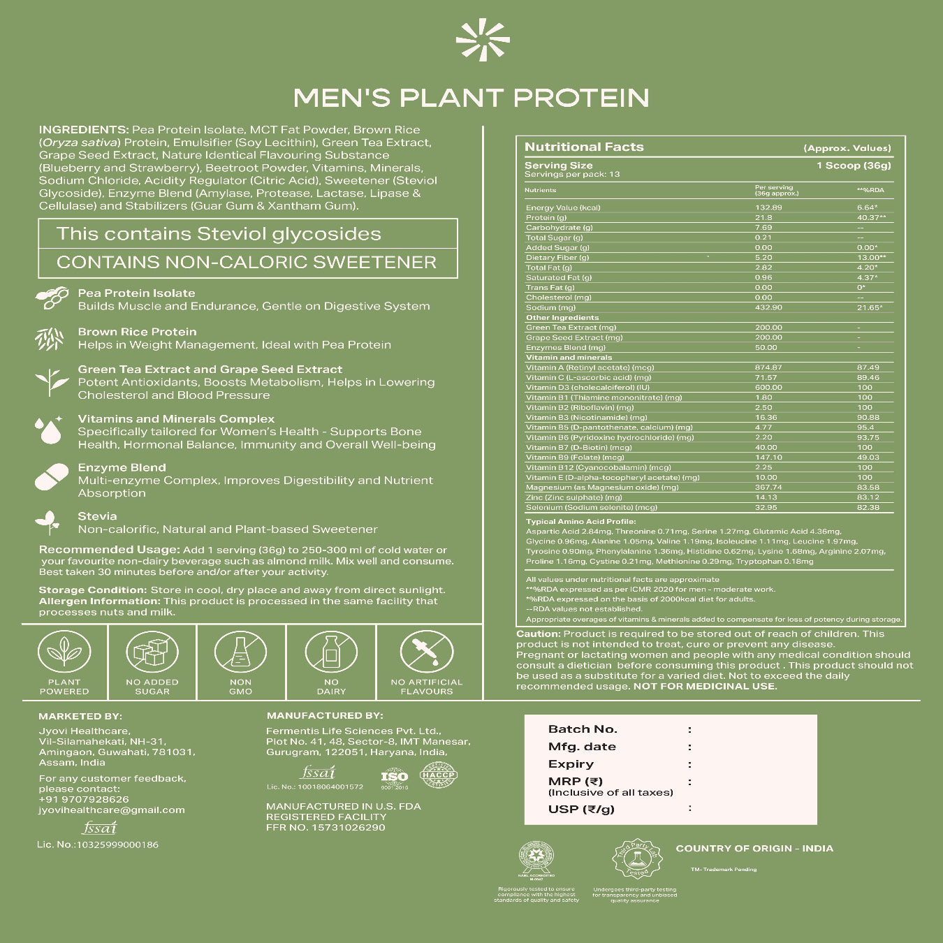 Plant Protein for Men- Mixed Berries (Sachets x 7)